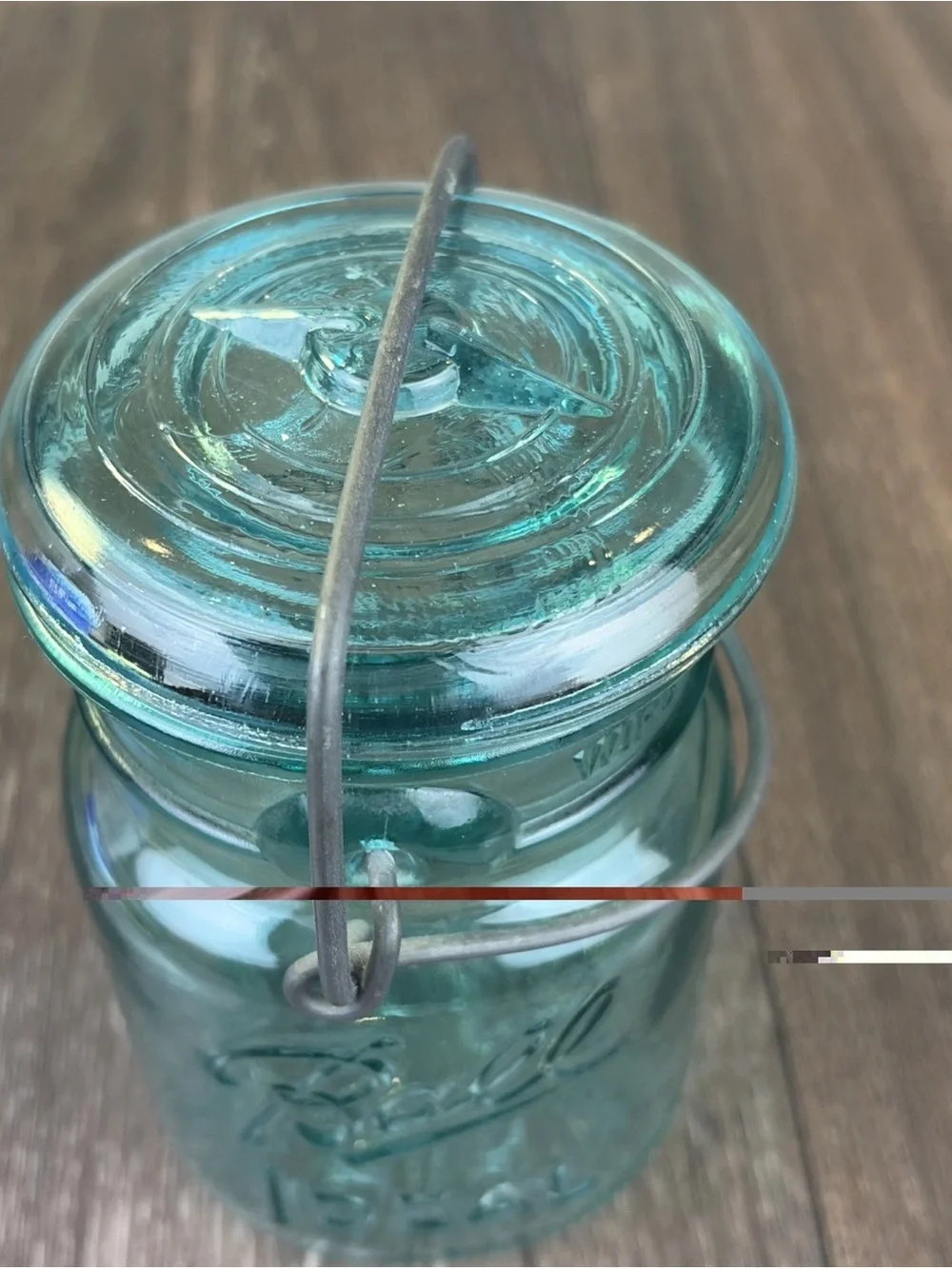 Vintage Ball Ideal Aqua Blue Glass Jar 5.5” Wire Bail w/ Lid 76 A24 Bicentennial